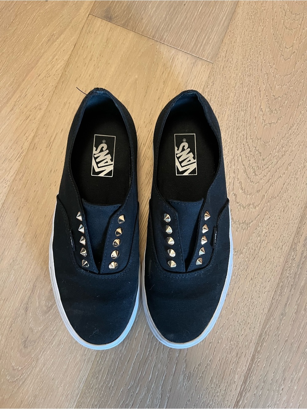 Vans Black Canvas Slip-On Sneakers with Silver Pyramid Studs